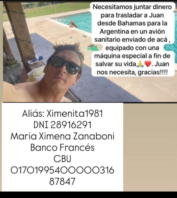 Buscan fondos para el traslado de un argentino tras accidente haciendo apnea en Bahamas