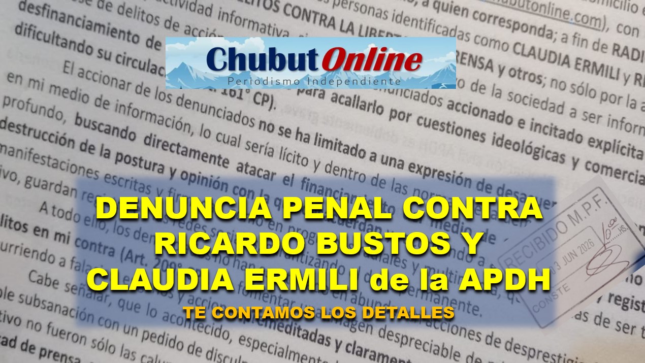 Denuncia Penal contra Ricardo Bustos y Claudia Ermili de la Apdh por graves incidentes.